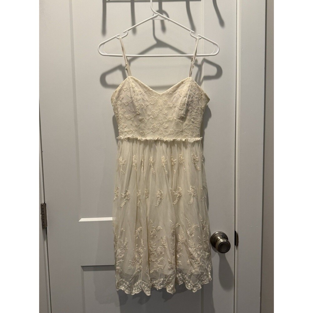 Jodi Kristopher Womens Ivory Lace Dress Spaghetti Strap Floral Mesh Mini  Estilo